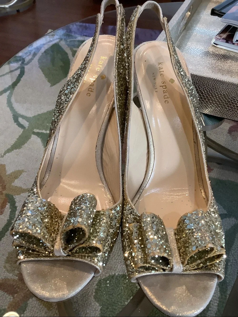 kate spade Charyl Sequin Slingback Peep-Toe Heel with Bow Accent Size 8
